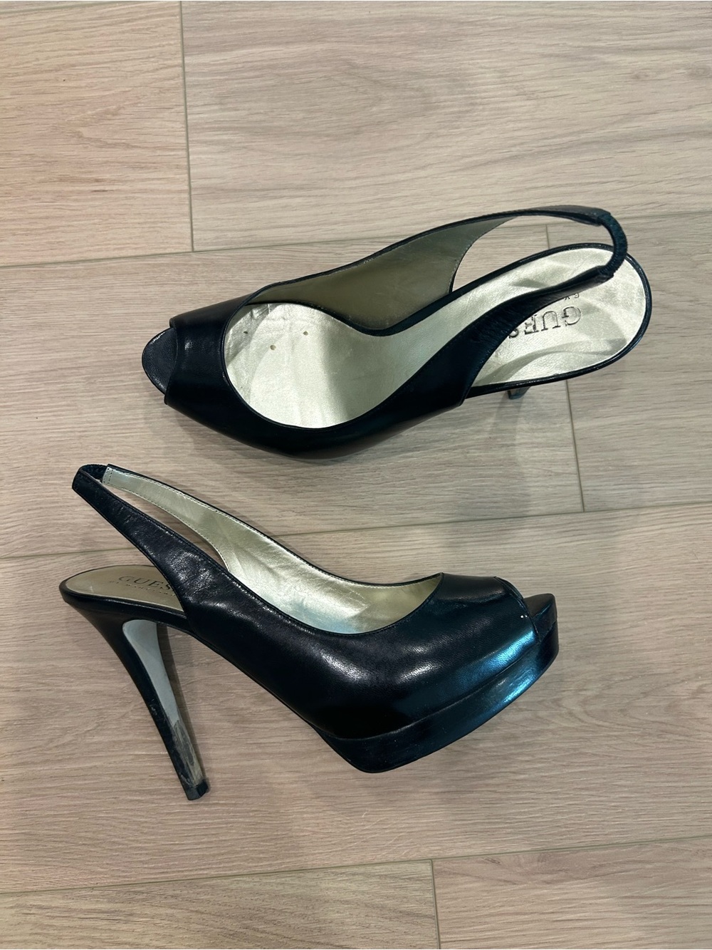 Guess by Marciano Black Peep‑Toe Slingback Platform Heels • Size 7.5 👠🖤